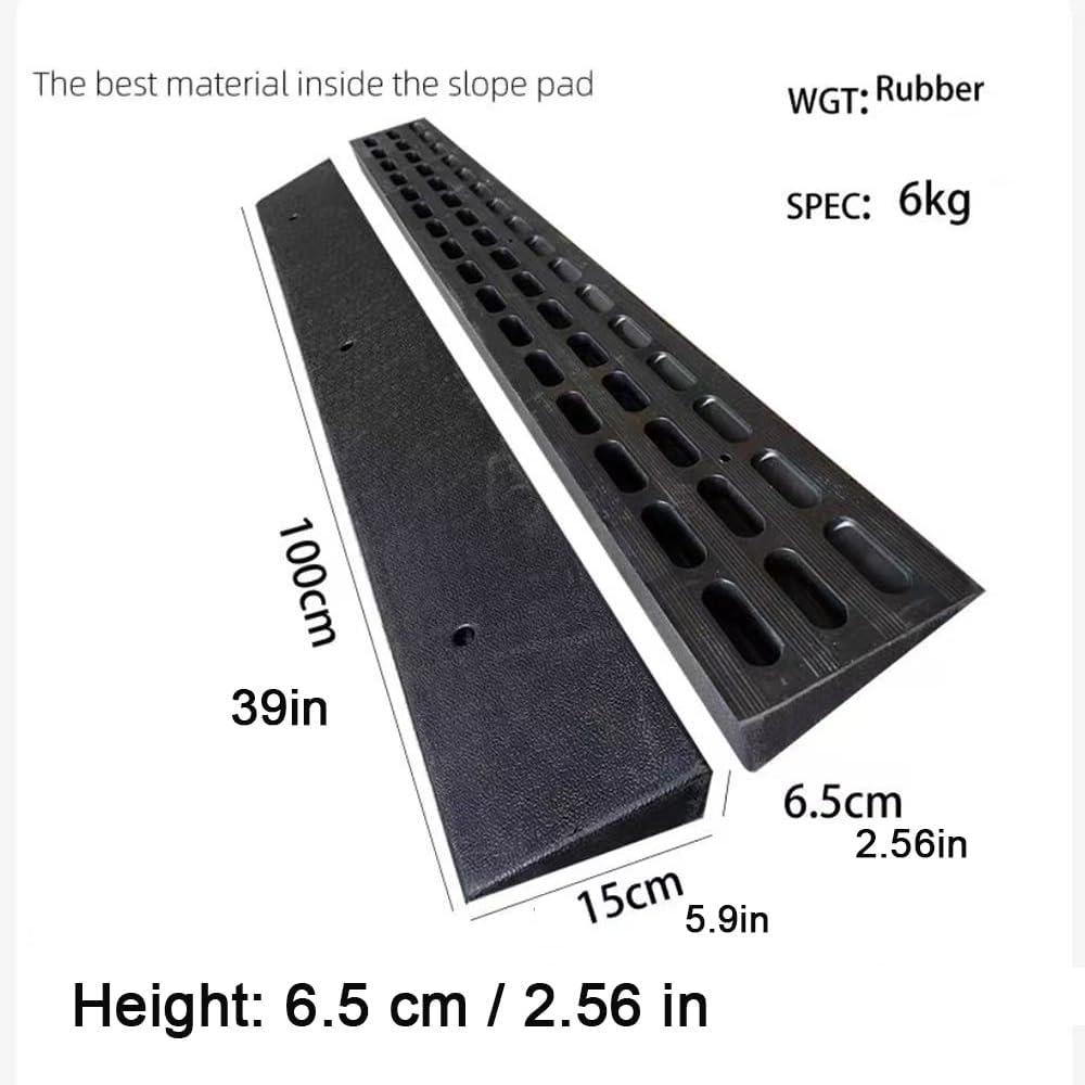 0.6' Rise Wheelchair Threshold Ramp Solid Rubber Entry Curb Ramp Non-Slip Door Ramps Wheelchair Ramp For Home Entrance, Load Capacity 3000 LBS(Height: 6.5cm/2.56in)