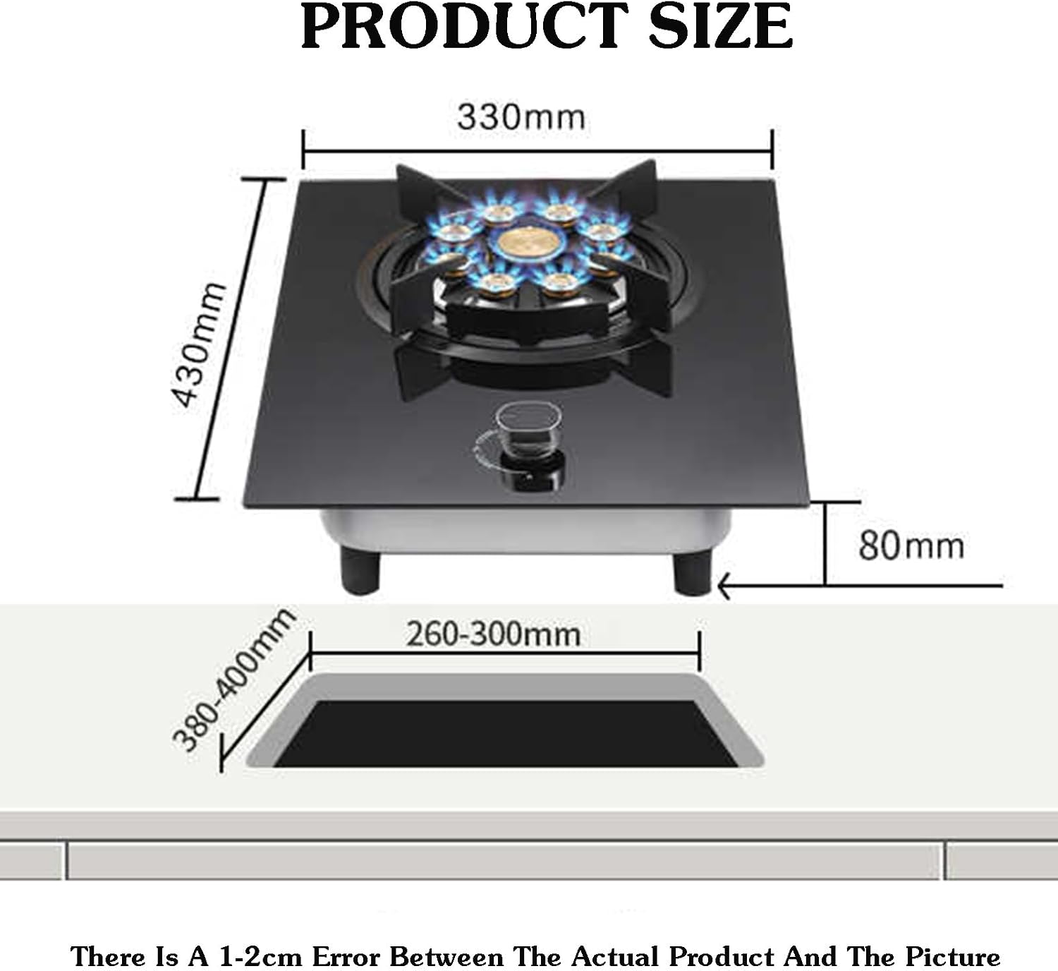Single Burner Gas Stove,5.2kw 9-Cavity High Fire Tabletop Stove,Tempered Glass Cast Iron Pot Rack,NG/LPG Gas Source Kit,with Flameout Protection(LPG)