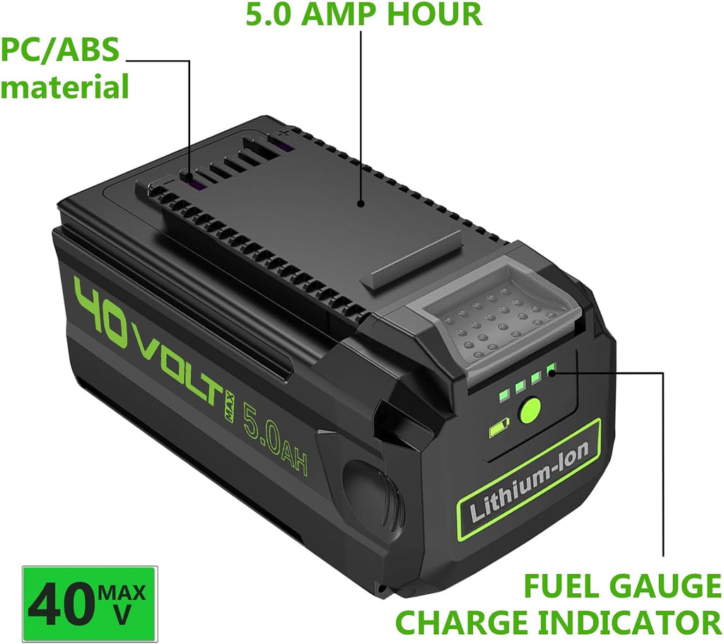 40V 5.0Ah Rechargeable Battery Replacement for Greenworks 40V Battery 29472 29462 29252 20202 22262 G-MAX Cordless Power Tools 2531225322 20642 22272 27062 21242(NOT for Gen 1)