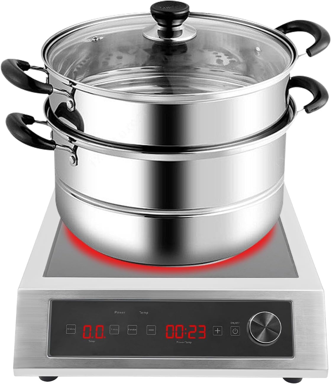 3500W Electric Stove, Commercial Induction Cooktop with LED Digital Display Screen, Single Induction Burner, Overheat Protection Countertop, Knob & Touch Control