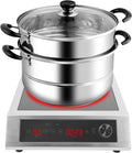 Commercial Induction Cooktop, 3500W Portable Cooker with 9.06' Energy-Gathering Heating Plate, Precise Temp Control (140-536°F), Touch & Knob Control, Timer, NSF Certified