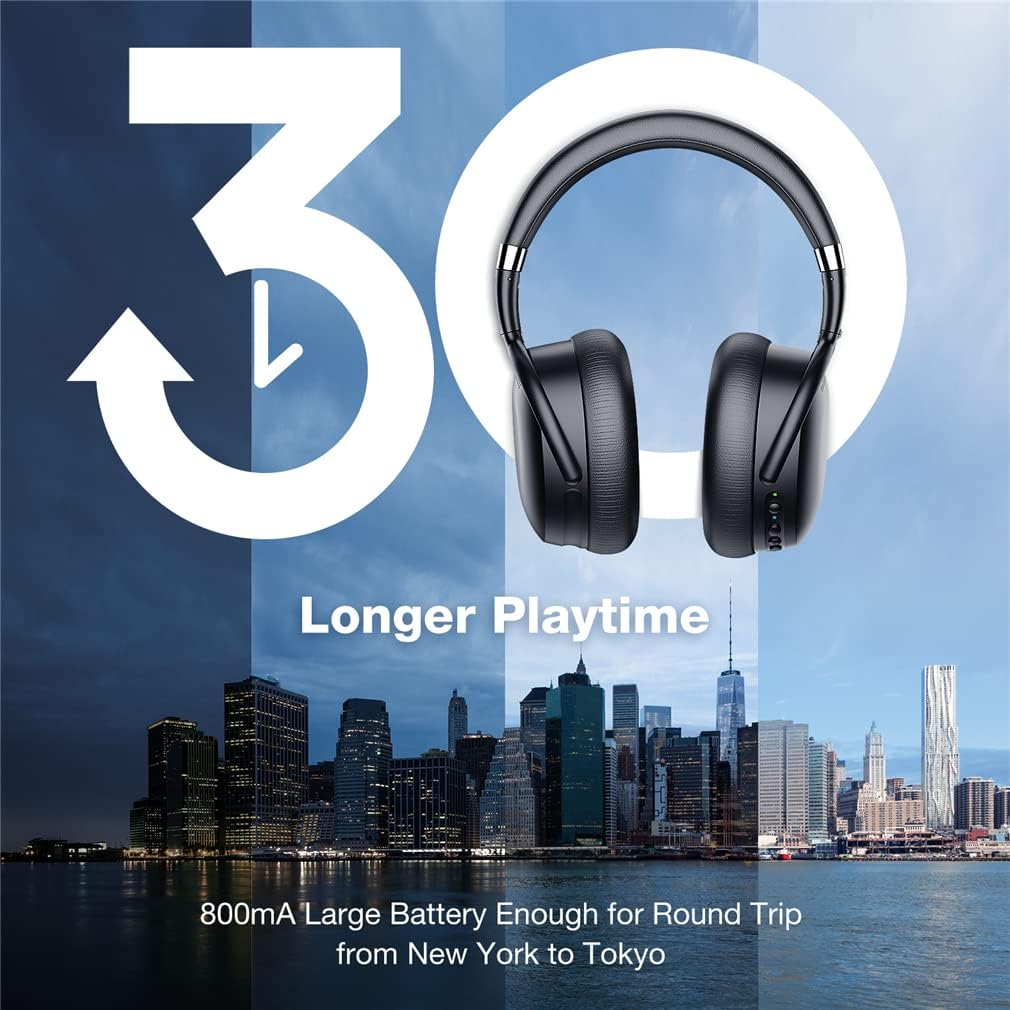 Active Noise Cancelling Over-Ear Headphones Foldable Bluetooth Headsets with Mic, HD Aptx Lossless Sound Quality, for Online Learning, School, Travel