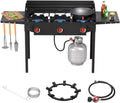 SKOK 3 Burners Camping Propane Stove with Wind Panel&Side Shelves, Portable Gas Stove, Outdoor Stove for Camping