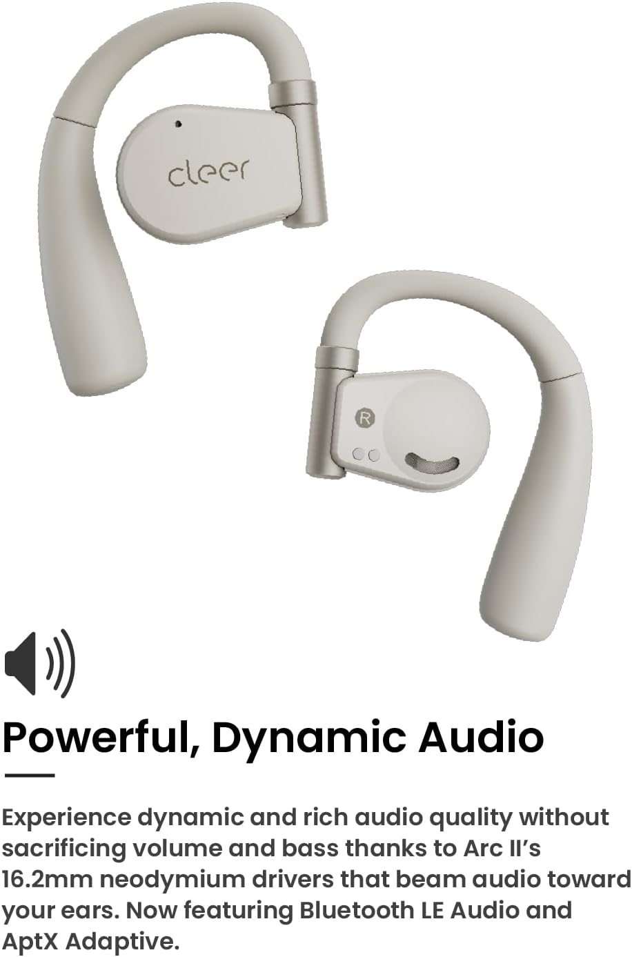 Cleer ARC II Open-Ear True Wireless Bluetooth Headphones,Snapdragon Sound,Multipoint Connection,Secure Fit,IPX5 Waterproof,Crystal Clear Calls,35 Hours Playtime,for iPhone & Android (Light Grey)
