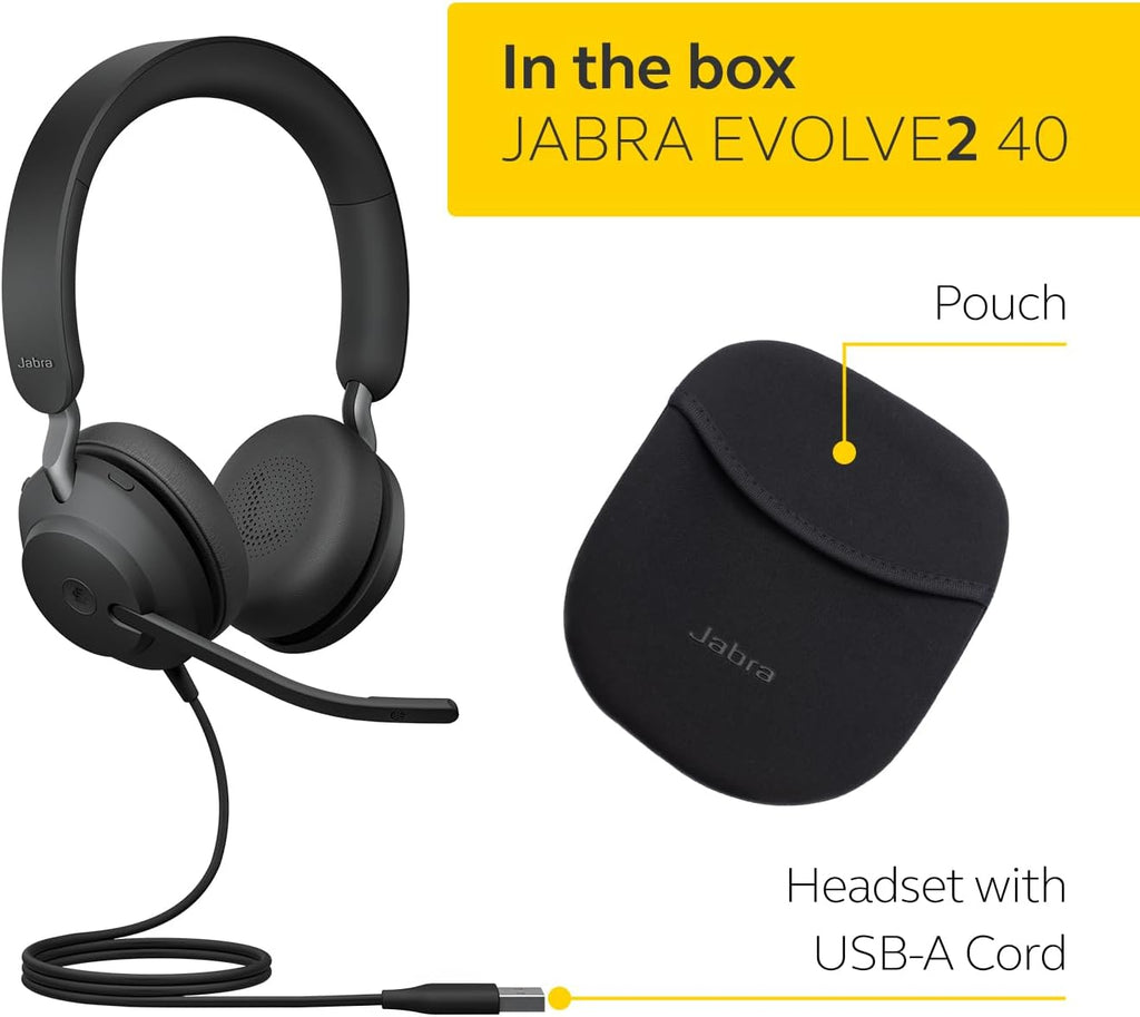 Jabra Evolve2 40 SE Wired Stereo Noise-Cancelling Headset - Features 3-Microphone Call Technology and USB-A Cable - MS Teams Certified, Works with All Other Platforms - Black