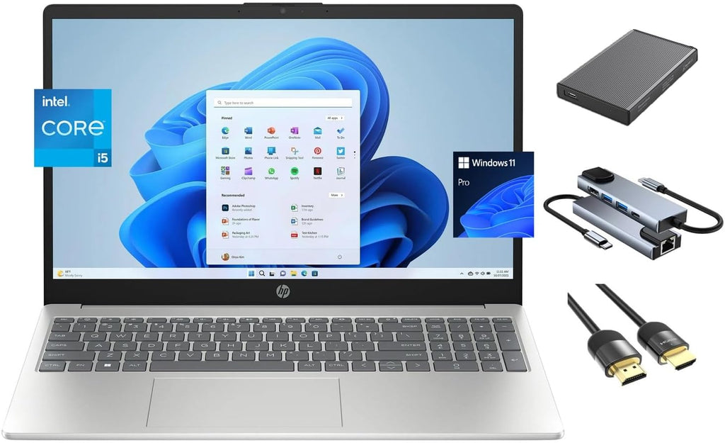 HP 15.6' FHD Laptop for Business and Students, Intel 10-Core i5-1235U, Anti-Glare Display, 32GB RAM, 1TB SSD, KeyPad, WiFi 6, Webcam, USB-C, 500GB Portable Storage Hub, Win 11 Pro, Natural Silver