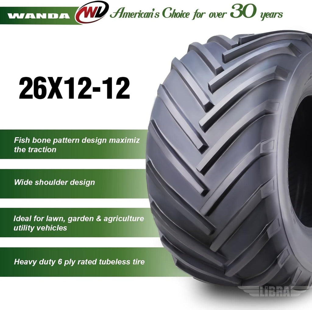 WANDA 26X12-12 Lawn Mower Agriculture FarmTractor Cart Turf Tire 4 Ply 26x12x12-13215