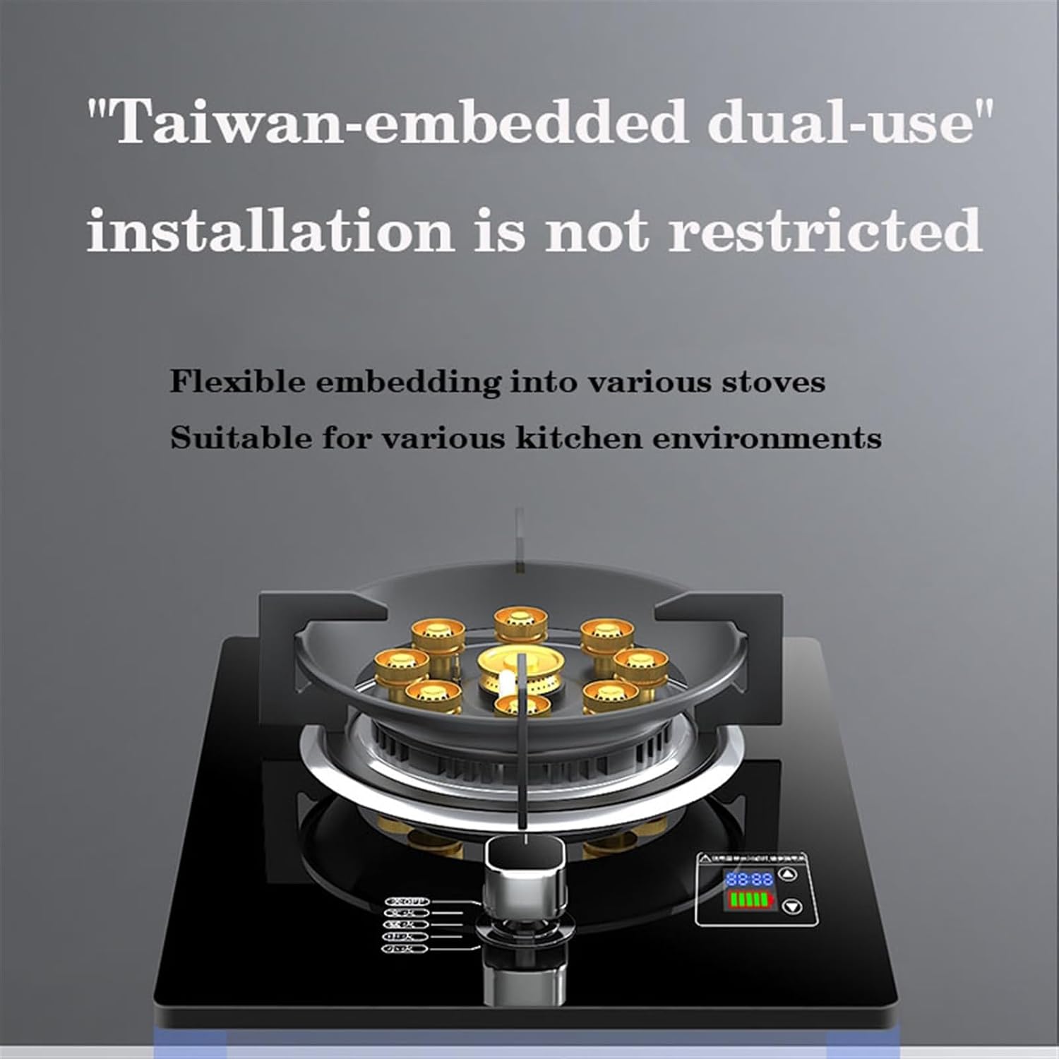 Gas Cooktop 1 Burner, 5.2KW 9-Chamber Fire Ring Wok Burner with Flameout Protection Timer, Anti-Gas Leakage Flame Protection, LPG/Natural Gas Kit (Size : LPG)