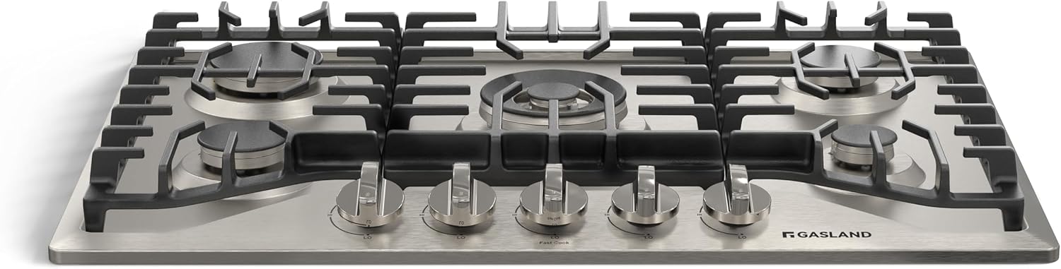 GASLAND Gas Cooktop 30 Inch, 5 Burners Propane Stovetop, Built-in NG/LPG Convertible Cooktops, Gas Countertop 120V Plug-in with Thermocouple Protection, 304 Stainless Steel Panel, CSA Certified