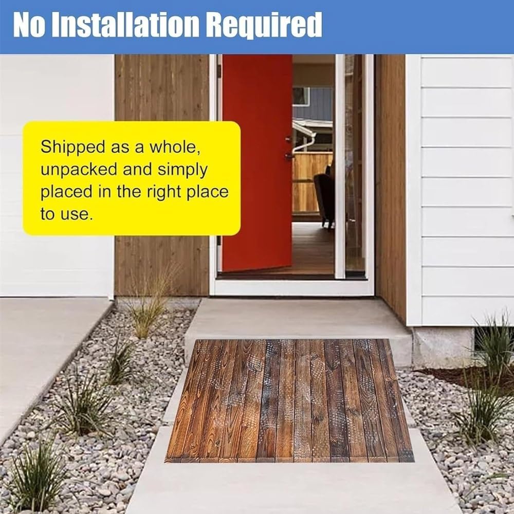 Non-Slip Wood Threshold Ramp for Home Entry - 4''-10'' Rise, 60x50x10cm (24x20x4'') - Ideal for Front Door Accessibility and Wheelchair Use