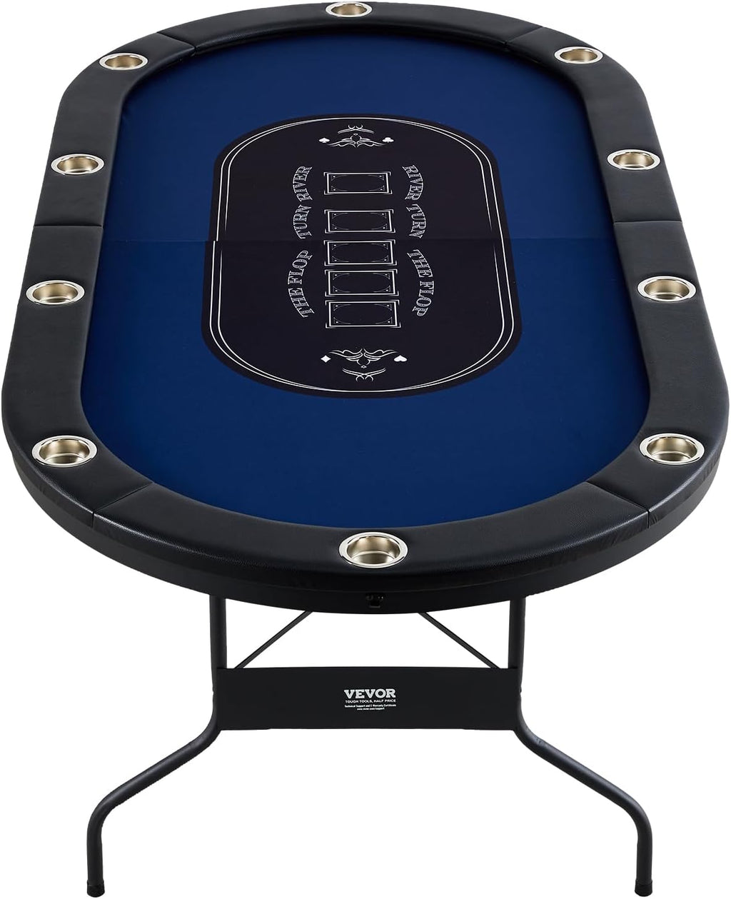 VEVOR 10 Player Poker Table Foldable, Portable Folding Card Board Game Table, Casino Leisure Table, Blackjack Texas Holdem Table with Padded Rails and Stainless Steel Cup Holders,Blue (84 in)