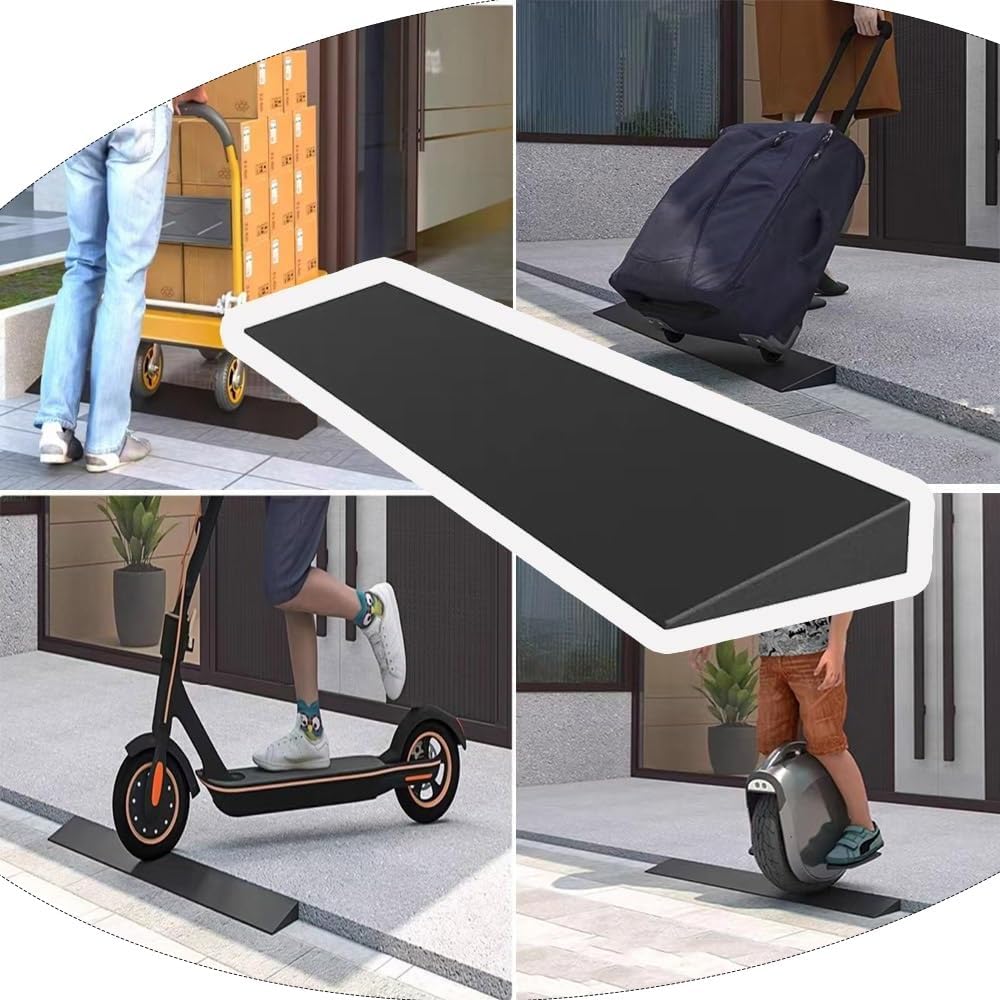 0.6' Rise Wheelchair Threshold Ramp Solid Rubber Entry Curb Ramp Non-Slip Door Ramps Wheelchair Ramp For Home Entrance, Load Capacity 3000 LBS(Height: 6.5cm/2.56in)