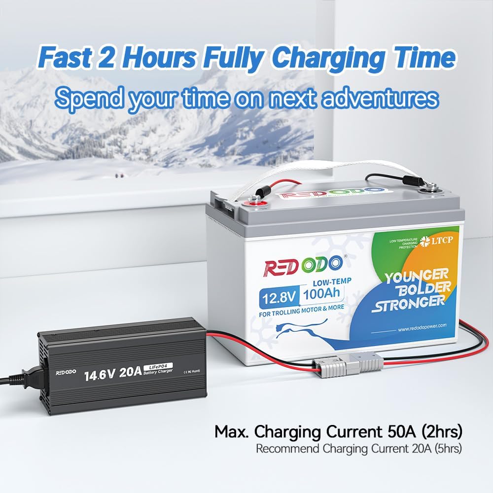 Redodo 12V 100Ah Lithium LiFePO4 Battery, Low-Temp Protection, Built-in 100A BMS, 10-Year Lifetime, Perfect for Cold Areas, Trolling Motor, Boat, RV, Off Grid