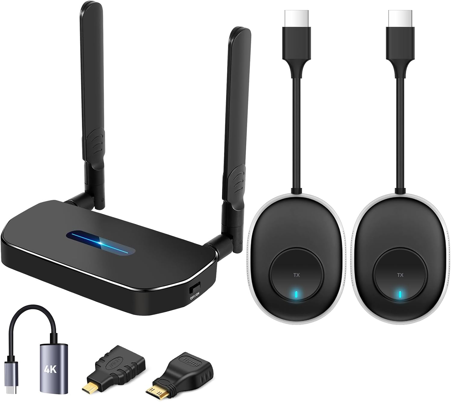 Wireless Hdmi Transmitter and Receiver 4k Kit.One Receiver and Two Transmitter Packages,Switch at Will,Matching Distance 50M VGA Dual Screen Casting Video Audio from PC/Laptop/TikTok to Monitor