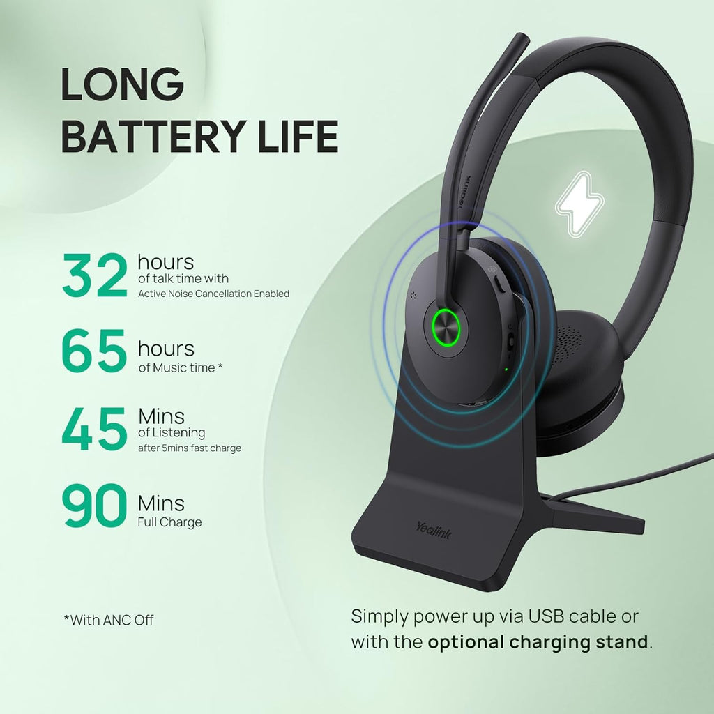 Yealink BH74 ANC Wireless Headset with Mic for Work, Bluetooth Headset Noise Cancelling with 6 AI Microphone,32H Battery Life & Mute Button,Microsoft Teams Premium Open Office Certified,UC Compatible
