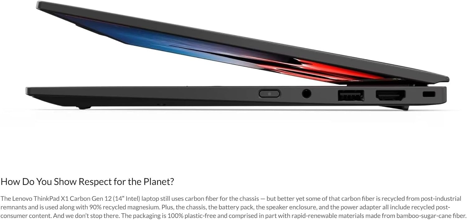 Lenovo Gen 12 ThinkPad X1 Carbon Laptop with Intel Ultra 7 155H Processor, 14' WUXGA 100% sRGB Touchscreen, 32GB 6400MHz DDR5 RAM, 1TB Gen4 Performance SSD, FHD+ IR+ RGB Camera, and Windows 11 Pro