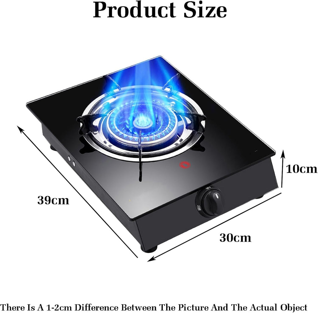 Gas Cooker 1 Burner,Portable Gas Stove,Kitchen Counter Top Stove 5.0KW Gas,Tempered Glass Cast Iron Pot Rack,with Flameout Protection,for Home Kitchen(LPG)