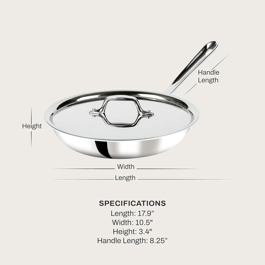 All-Clad D3® Stainless Steel 10 inch Frying Pan Covered- Made in the USA- The Original Bonded Professional Cookware- Oven Safe & Induction Compatible