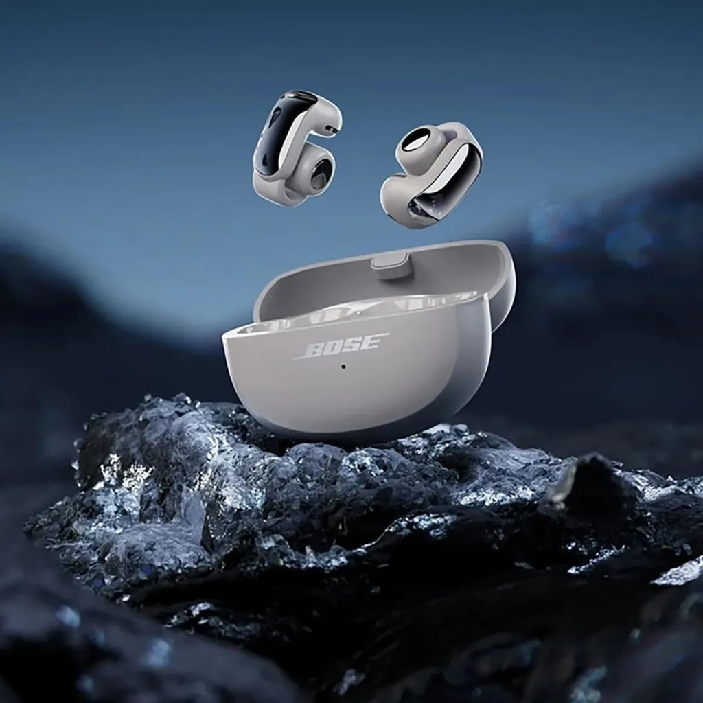 Bose Ultra Open Bluetooth Earbuds, True Wireless Earbuds with OpenAudio for Awareness, Clip On Design for Comfort, Immersive Audio, Up to 48 Hrs of Playtime + 20W Wall Charger (Moonlight Gray)