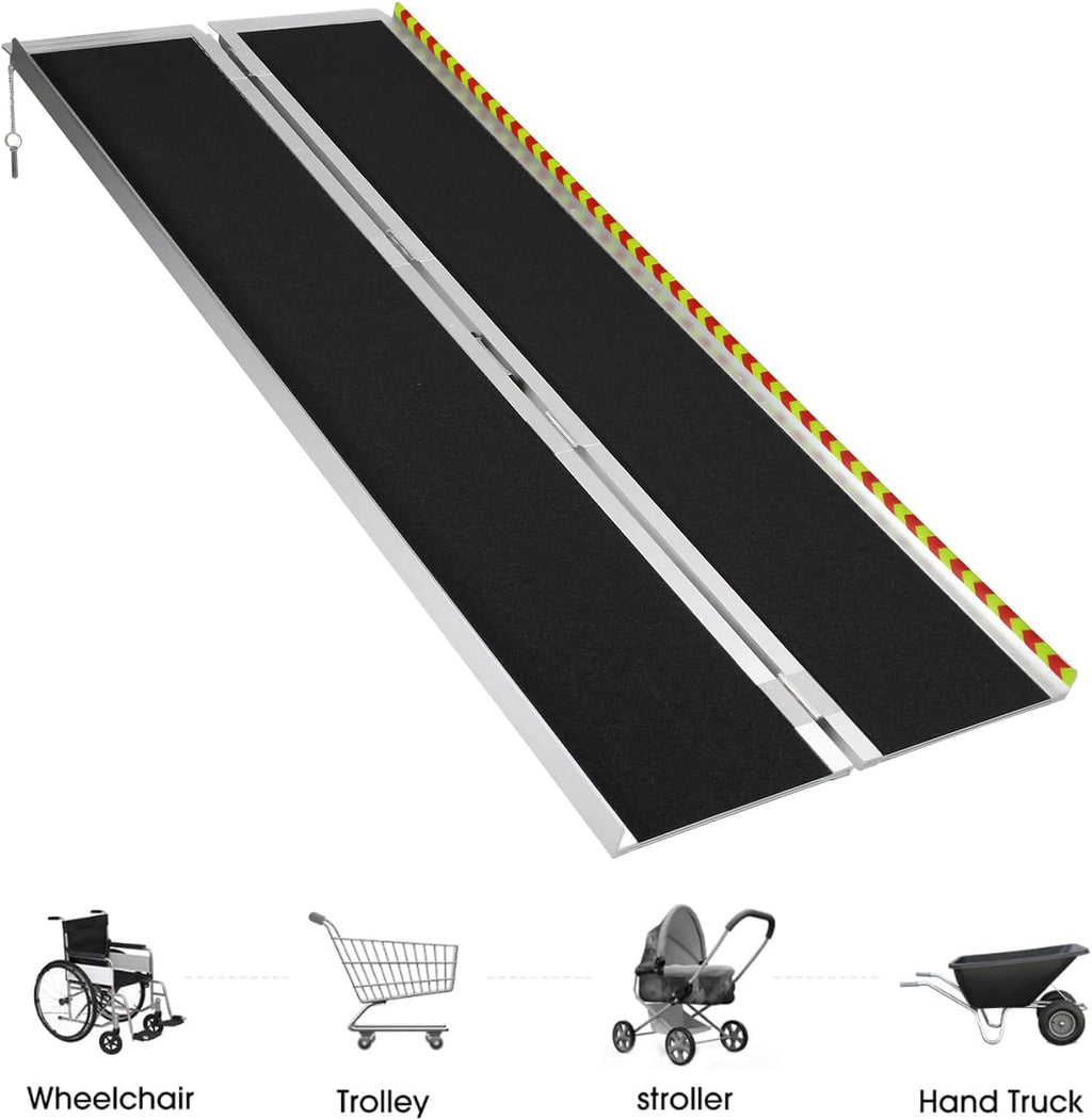 Generic Portable Wheelchair Ramp Folding Aluminum Door Threshold Wheelchair Ramp Wheel Chair Ramp for Home Steps Stairs Entry Threshold Doorways