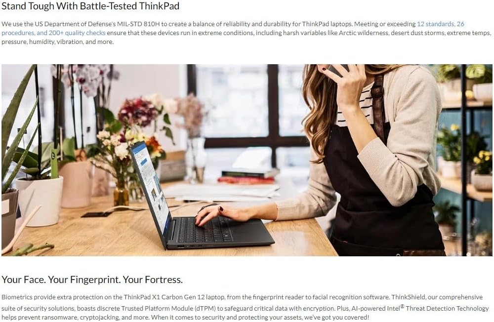Lenovo Gen 12 ThinkPad X1 Carbon Laptop with Intel Ultra 7 155U Processor, 14' WUXGA 100% sRGB Touchscreen, 32GB 6400MHz RAM, 1TB Gen4 Performance SSD, FHD+ IR+ RGB Camera, and Windows 11 Pro