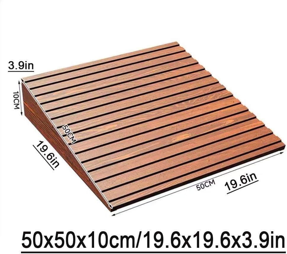 Portable Threshold Ramp Non-Slip Wood Threshold Ramp For Wheelchair，4' Lift Height Door Ramp For Home/Front Door/Yard/Patio/Entry Steps(Brushed brown,50x50x10cm)