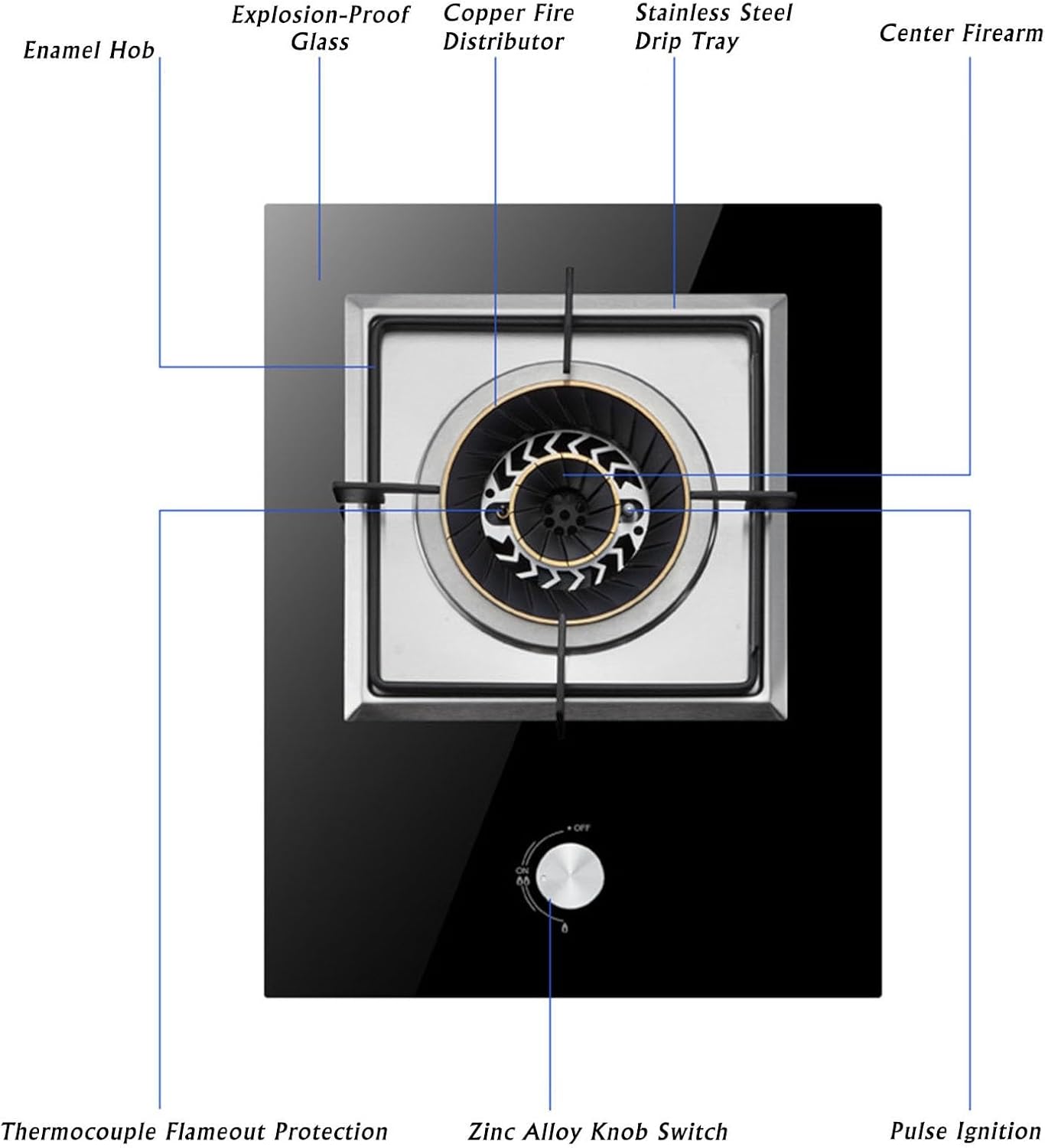 Gas Stove,with Protection Lock NG/LPG Gas Cooktop,Heat Load:4.5KW/15354BTU,for Home Indoor and Outdoor Camping,Pulse Ignition,1 Burner (Color : NG)