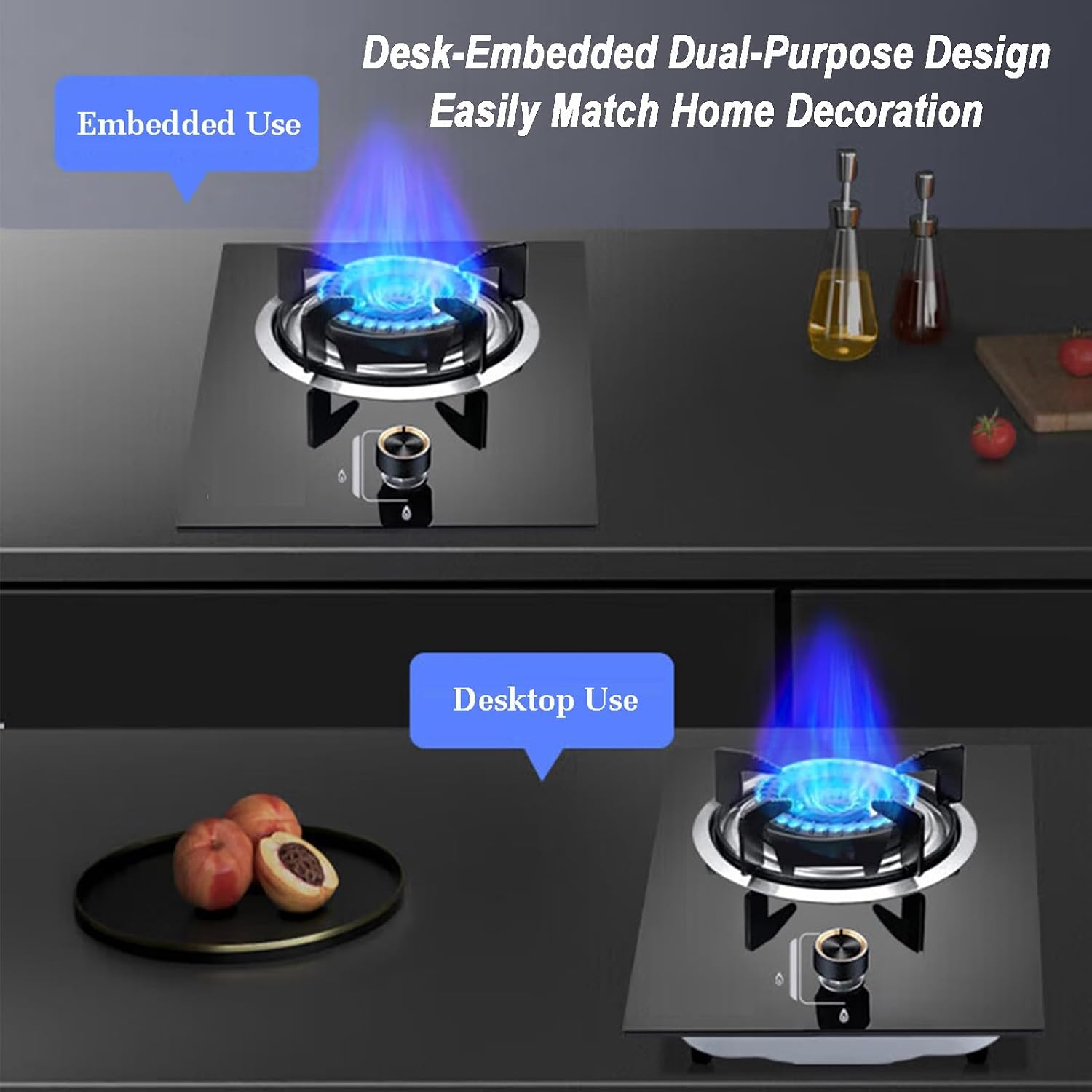 Gas Stove Single Burner,5.2KW High Flame Burner,Tempered Glass Cooktop,NG/LPG Convertible Stove,Desktop Embedded Dual-Purpose,with Flameout Protection(LPG)