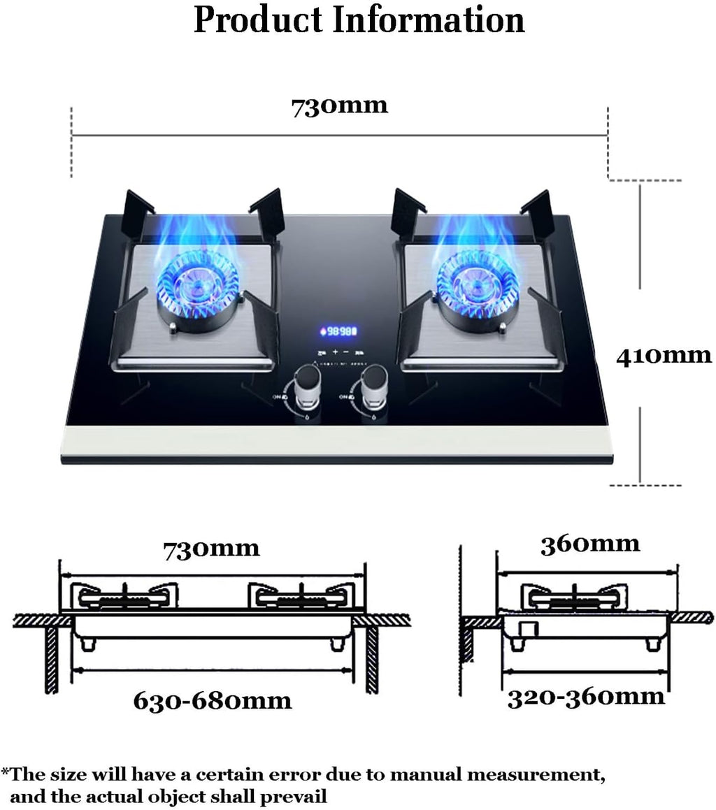 Propane Stove,2 Burners Portable Propane Stove,tempered Glass Gas Cooktop,Maximum 17060BTU Suitable for Home Kitchens and Dining Rooms (Color : NG, Size : Style 1)