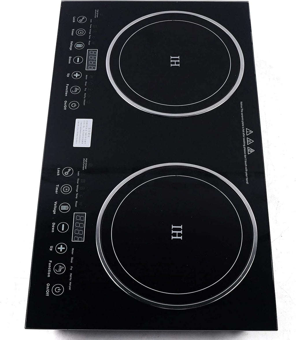 1200W+1400W Induction Cooktop with 2 Burners, 110V Electric Ceramic Cooktop Stove, Countertop Burner, Portable Induction Burners, Hot Warning, Over-Temperature Protection