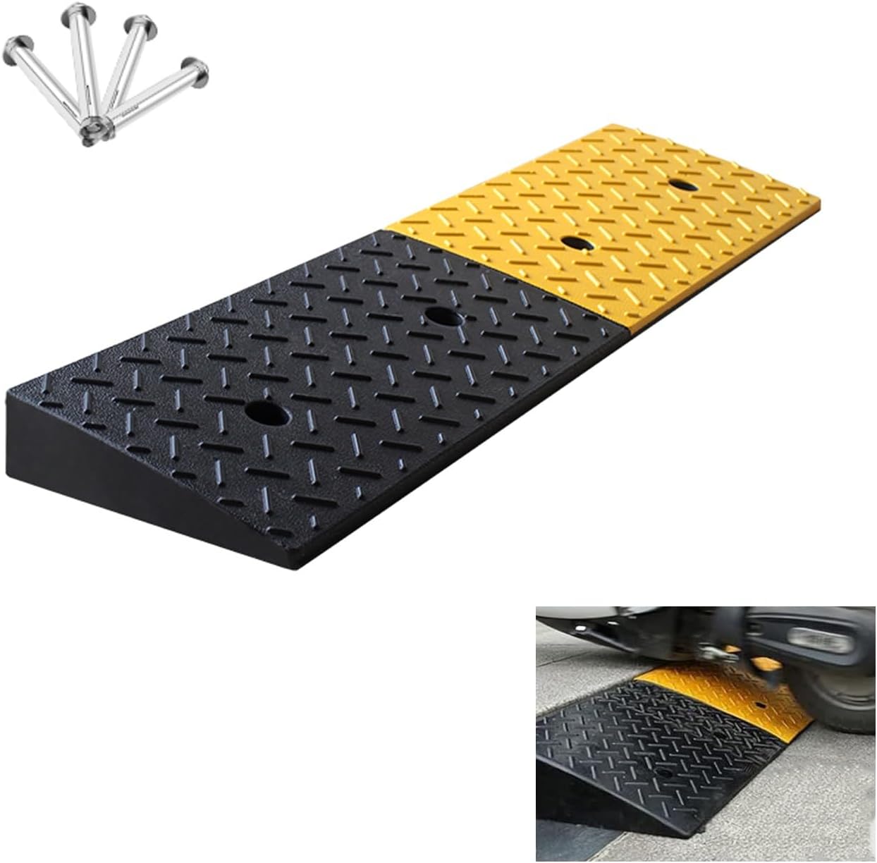 Rubber-Plastic Curb Ramps, Heavy-Duty Driveway Ramp, Anti-Skid Threshold Ramp, for Wheelchairs Sidewalks Motorcycles Cars(6cm/2.4in)
