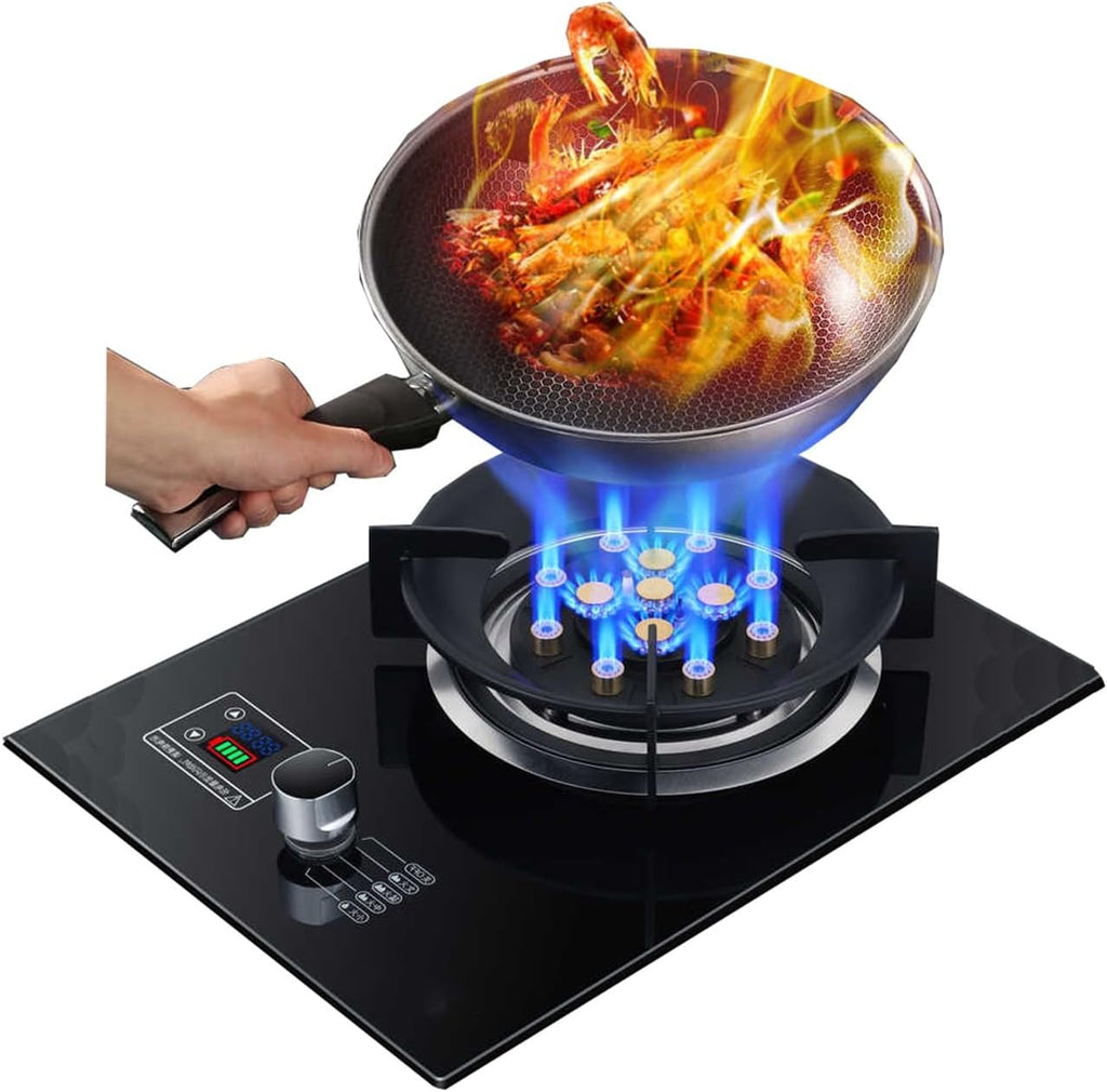 Gas Stove 1 Burner,5.2KW Kitchen Counter Top Stove,LPG/NG Cooker Burners Units,Independent Timer Both Sides,with Flameout Protection(NG)
