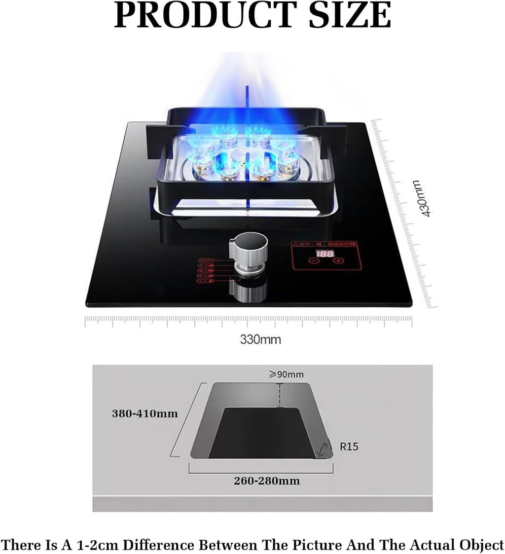Gas Stove with 1 Burner,5.2KW Nine-Cavity High-fire Timer,Kitchen Counter Top Stove,Tempered Glass Cast Iron Pot Rack,with Flameout Protection,for Home Kitchen(LPG)