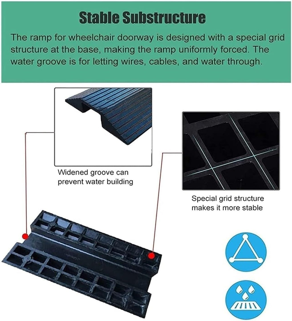 Wheelchair Ramp for Doors | Rubber Deck Threshold with Support Frame/Non-slip 2-3 Inch Ramp for Home/Supermarket/Factory/Warehouses/Schools