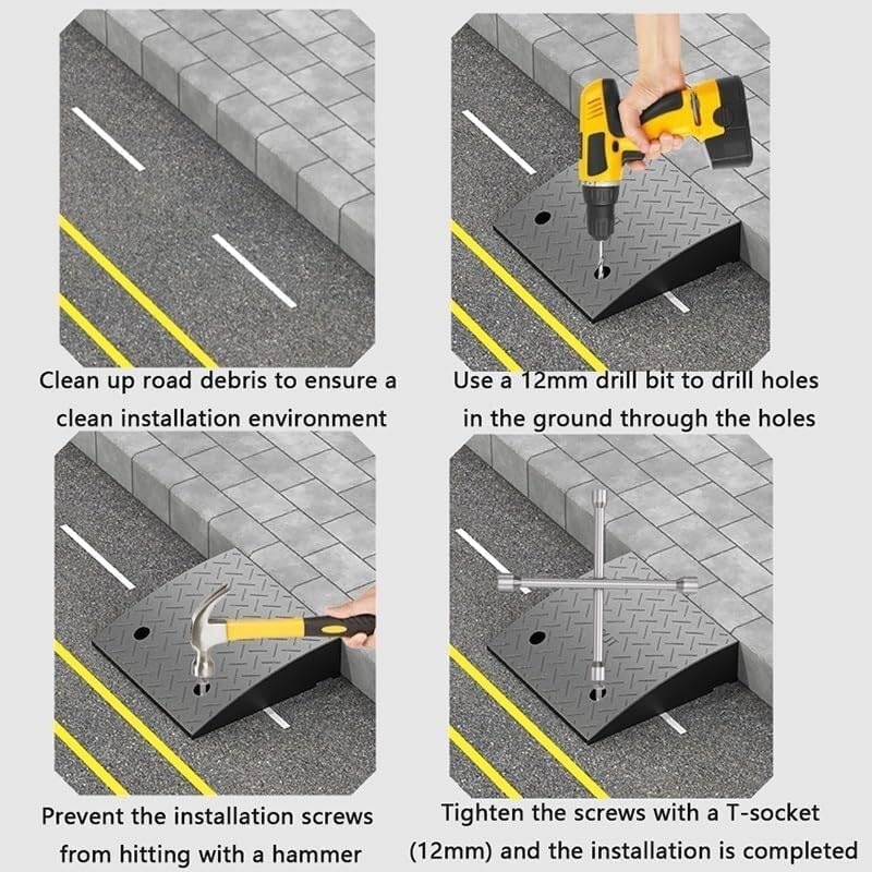 Rubber Ramps Rubber Threshold ramp, Portable Kerb, Non-Slip Transition(100 * 30 * 13cm/39 * 12 * 5.1in)