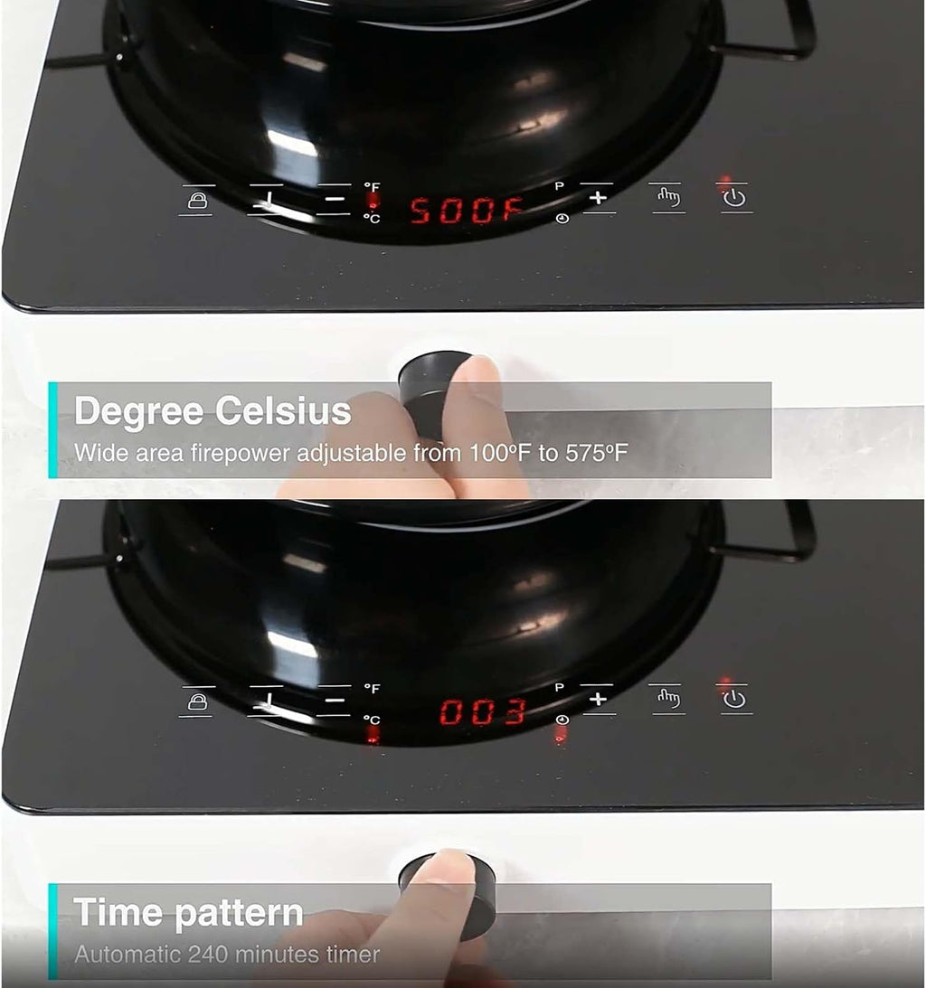 Electric Cooktop, Portable Induction Cooker with 2 Independent Controls, 100°F-575°F Temperature Adjustment, 1300W - Multiple Power Levels, 240Min Timer