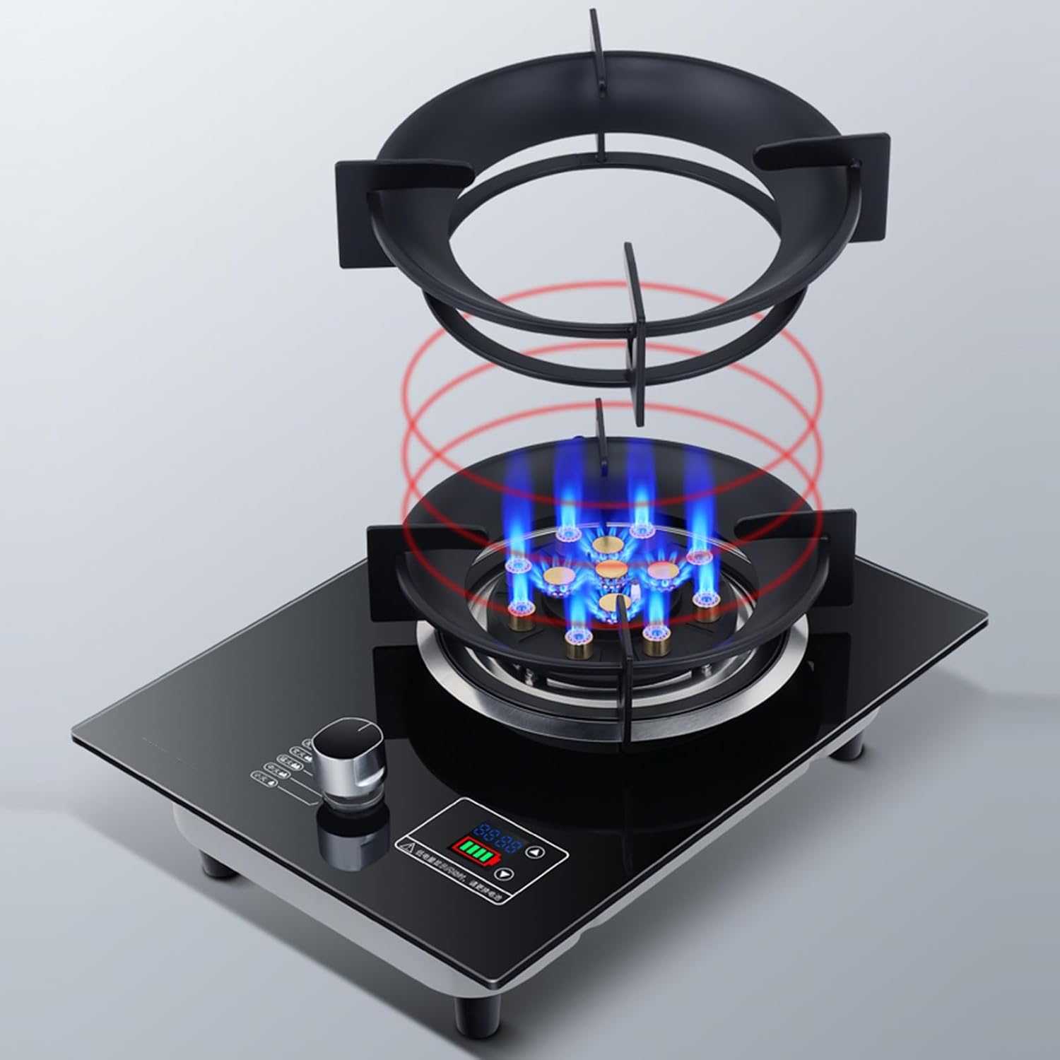 Gas Stove 1 Burner,5.2KW Kitchen Counter Top Stove,LPG/NG Cooker Burners Units,Independent Timer Both Sides,with Flameout Protection(LPG)