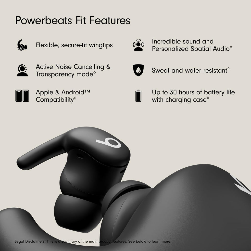 Beats Powerbeats Fit - Wireless Noise Cancelling Workout Earbuds with Secure-Fit Wingtips, Up to 30-Hour Battery Life, Sweat & Water Resistant, Apple & Android Compatible - Jet Black