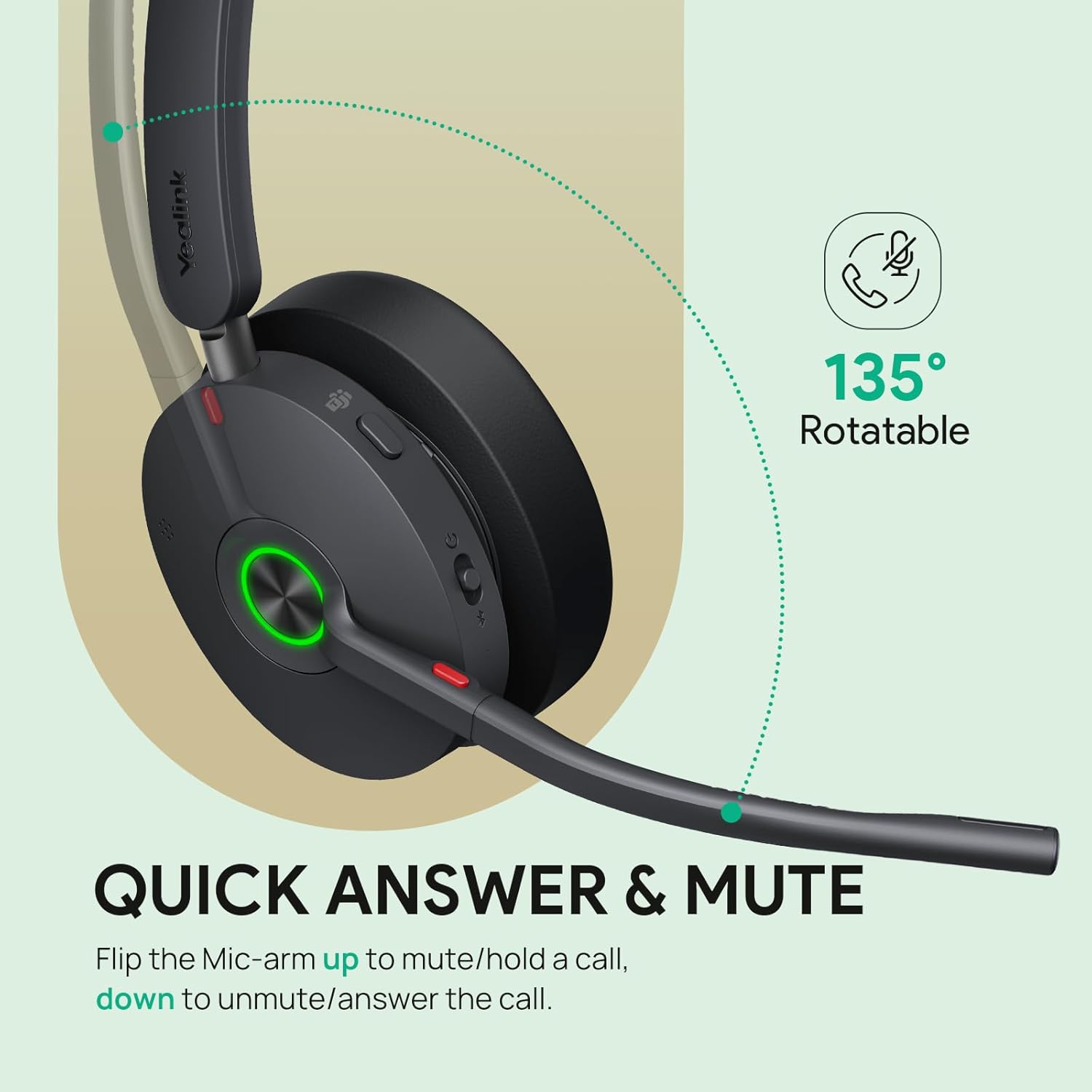 Yealink BH74 ANC Wireless Headset with Mic for Work, Bluetooth Headset Noise Cancelling with 6 AI Microphone,32H Battery Life & Mute Button,Microsoft Teams Premium Open Office Certified,UC Compatible