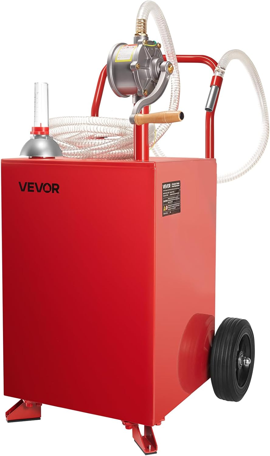 VEVOR 20 Gallon Transfer Tank, Diesel Tank with Manual Transfer Pump, Diesel Storage Tank with 2 Wheels & 10 ft Hose, Transfer Container for Cars, Lawn Mowers, ATVs, Boats, More, Red