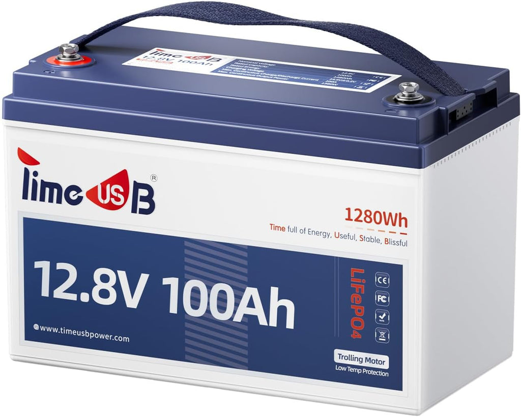 Timeusb 12V 100Ah Trolling Motors LiFePO4 Lithium Battery Group 31 with Low-Temp Protection, 15000 Deep Cycle Marine Batteries with 100A BMS, 1280Wh Energy, Perfect for Boat, RV, Solar, Energy Storage