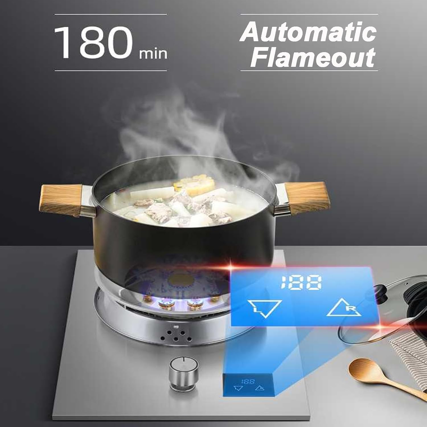 Gas Stove 1 Burner,5.2KW Nine-Chamber High Fire With Timer,Stainless Steel Natural Gas/Liquefied Gas Conversion Stove,with Flameout Protection(NG)