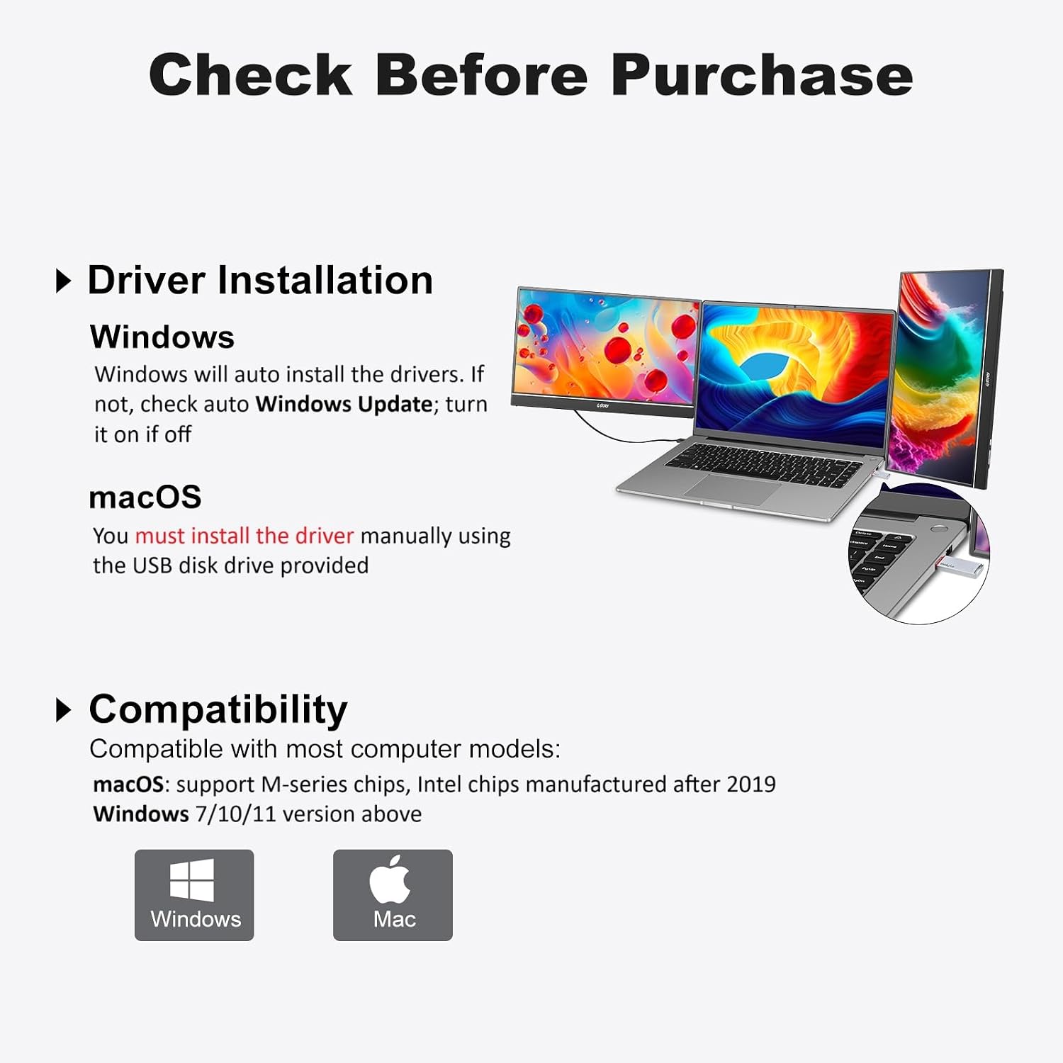 G-STORY Triple Laptop Screen Extender, 14' FHD 1080P Portable Laptop Extended Monitor, One Cable Connect Dual Screen Monitor (Without Fan Dual Screen)