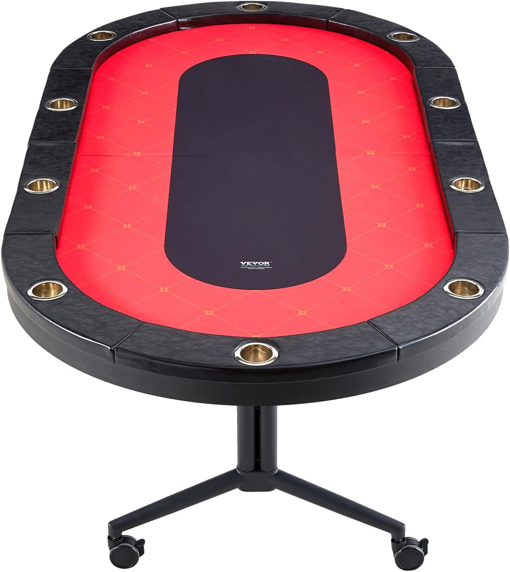 VEVOR 90' Oval Casino Leisure Table: 10 Player, Blackjack Texas Holdem Poker Table with Stainless Steel Cup Holders and Padded Rails, Portable Folding Card Board Game Table