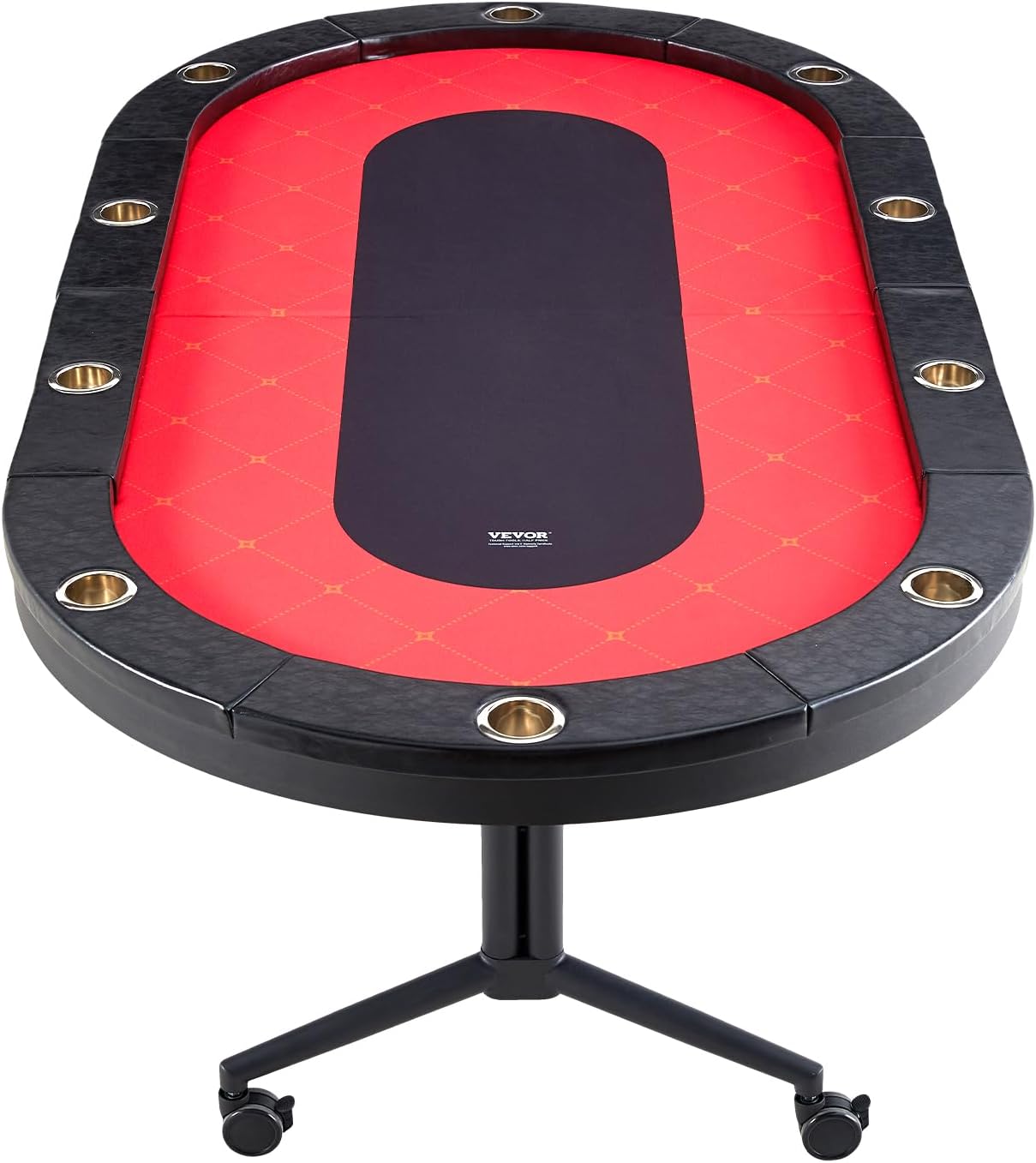 VEVOR 90' Oval Casino Leisure Table: 10 Player, Blackjack Texas Holdem Poker Table with Stainless Steel Cup Holders and Padded Rails, Portable Folding Card Board Game Table