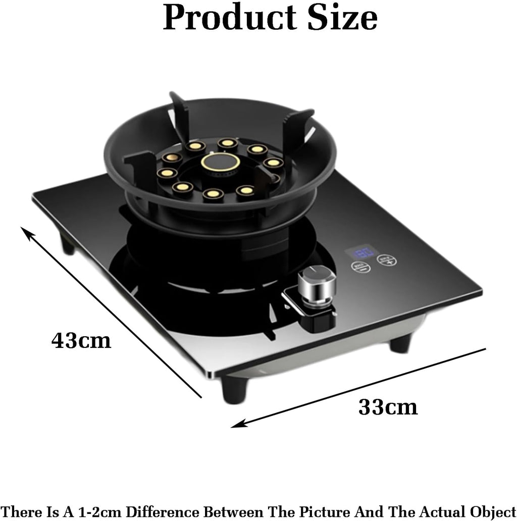 Gas Stove 1 Burner,5.2KW Nine-Cavity High-fire Timer,Gas/LP Gas Conversion Stove,Tempered Glass Cast Iron Pot Rack,with Flameout Protection,for Home Kitchen(LPG)