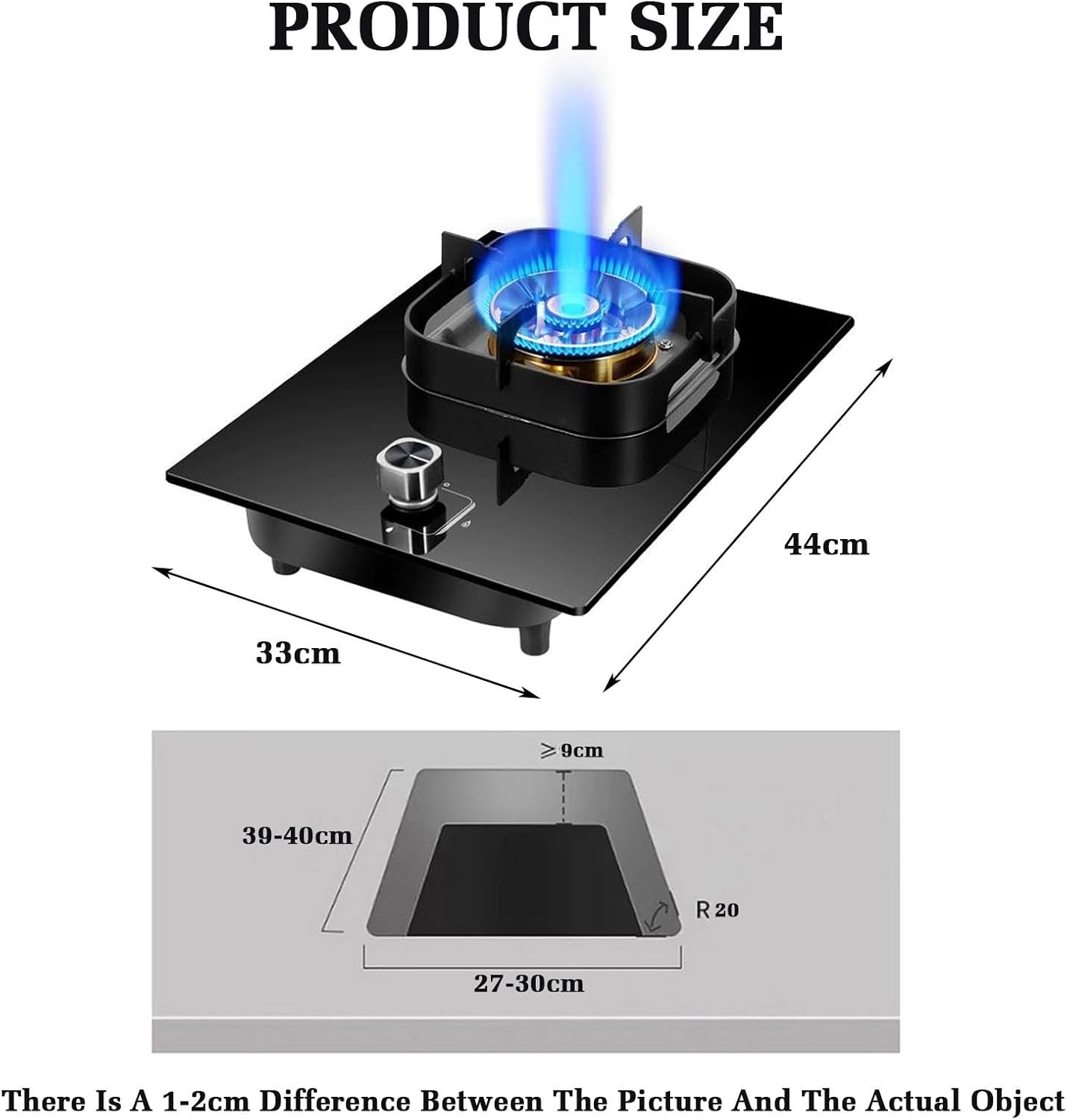 44cm Gas Stove,Built-in Gas Cooker 1 Burner,5.2KW Nine-Chamber Fierce Flame Stove,Gas/LP Gas Conversion,with Flame Out Protection,for Home Kitchens(NG)