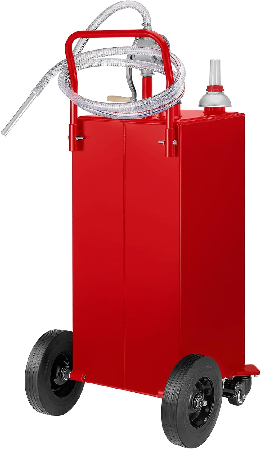 VEVOR 30 Gallon Fuel Caddy, Gas Storage Tank & 4 Wheels, with Manual Transfer Pump, Gasoline Diesel Fuel Container for Cars, Lawn Mowers, ATVs, Boats, More, Red