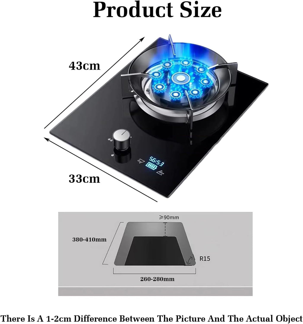 Gas Stove,Single Burner,8.5KW Camping Gas Cooker,Tempered Glass Cast Iron Pot Rack,Independent Timer Both Sides,with Flameout Protection,for Home Kitchen(LPG)