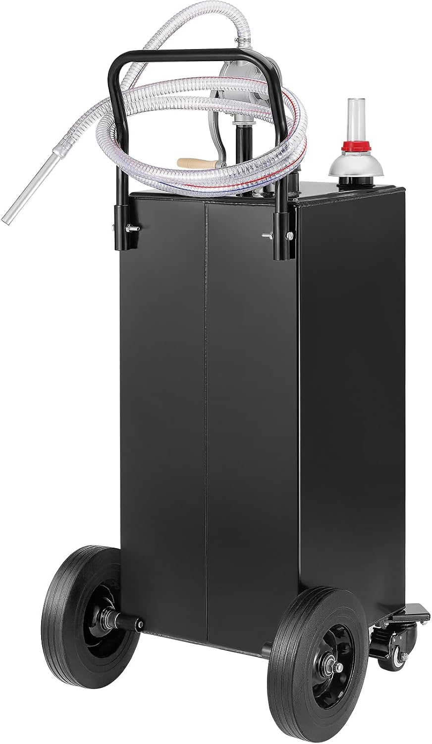 VEVOR Fuel Caddy 30 Gallon, Portable Gas Caddy Fuel Storage Tank with 4 Wheels & Manual Transfer Pump, Gasoline Diesel Fuel Container for Cars, Lawn Mowers, ATVs, Boats, Black